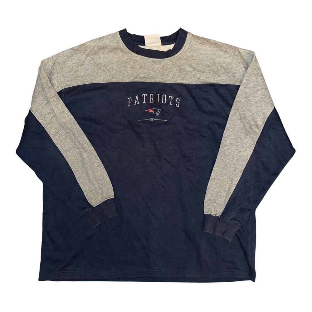 Vintage NFL New England Patriots Long Sleeve Shirt Navy Gray Colorblock Mens 2XL